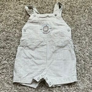Vintage OshKosh‎ B'Gosh Baby Overalls 3-6 Months Gray Striped Rhinoceros Romper